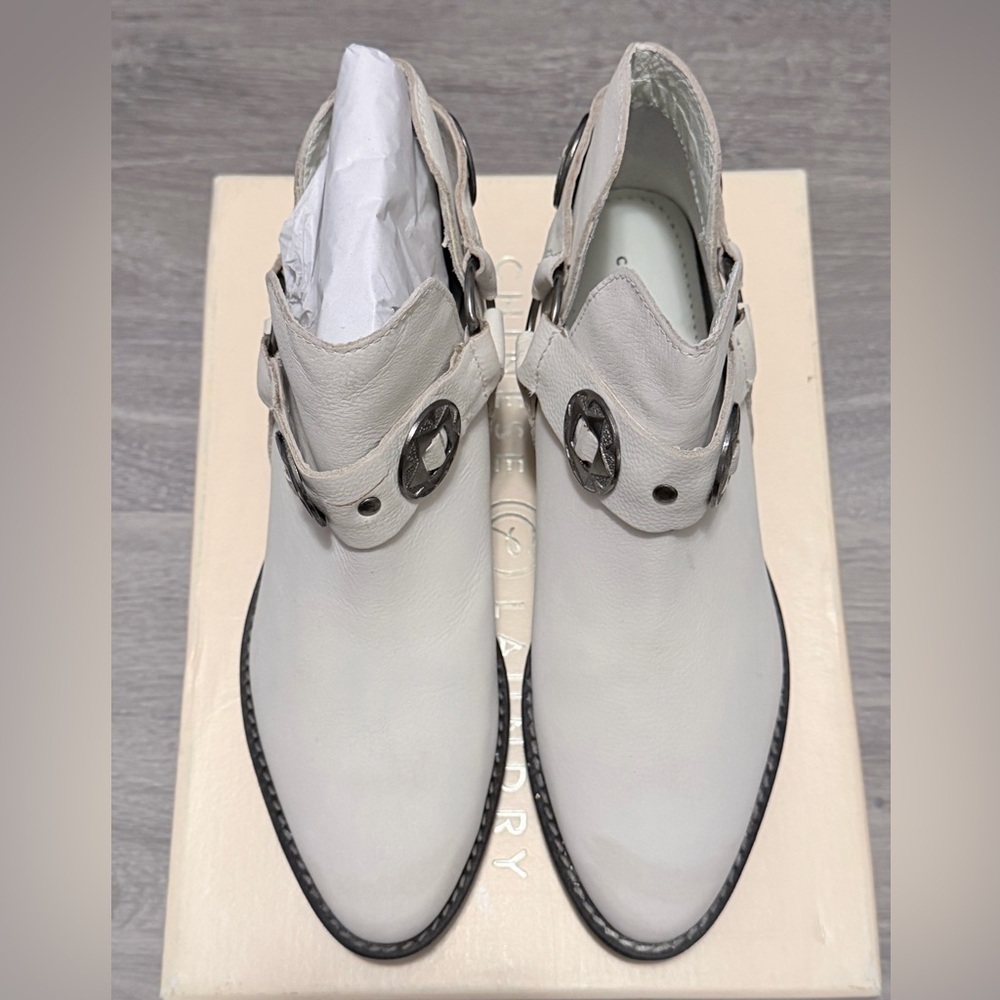 Chinese Laundry Austin White Buff Leather Western Ankle Boots Size 8 - Picture 5 of 10